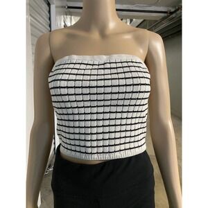 PacSun Cream Stripe Knit Cropped Tube Top Women's Size M Sleeveless Casual